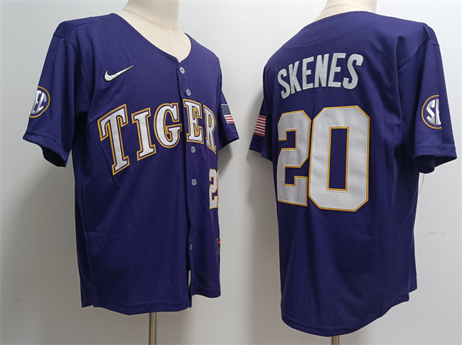 Men's LSU Tigers #20 Paul Skenes Purple Stitched Baseball Jersey